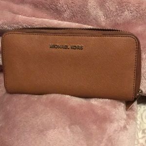 brown MK zip around wallet